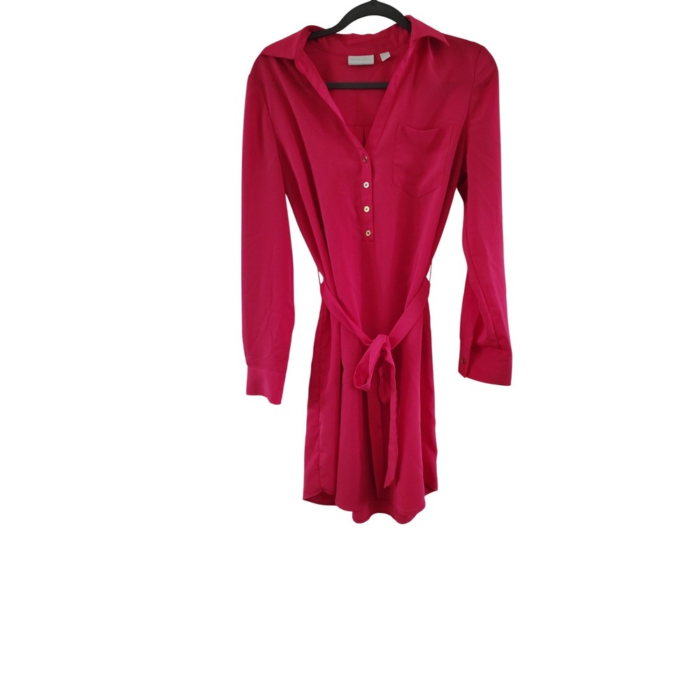 New York‎ & Company Womens Fuchsia Pink Long Sleeve Belted Shirt Dress Size M